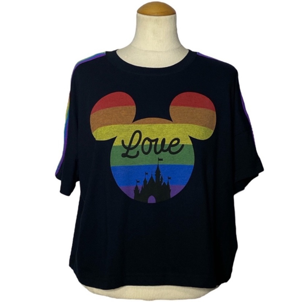 Disney Black Crop Top with Rainbow Mickey Design